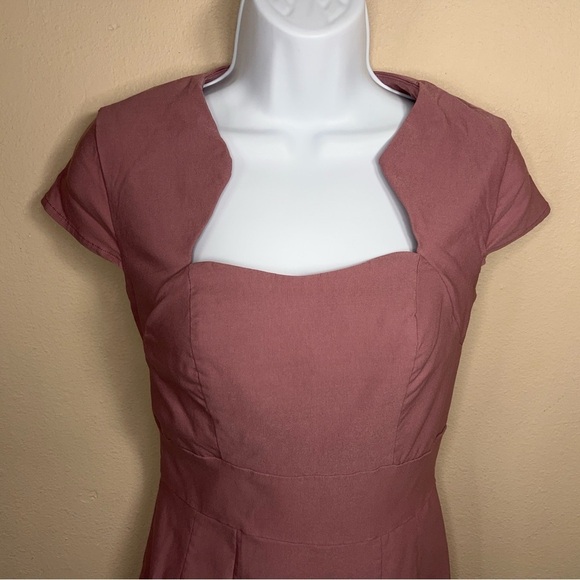 SMALL GRACE KARIN MAUVE PINK RETRO PINUP DRESS PENCIL STYLE ROCKABILLY - Picture 2 of 14